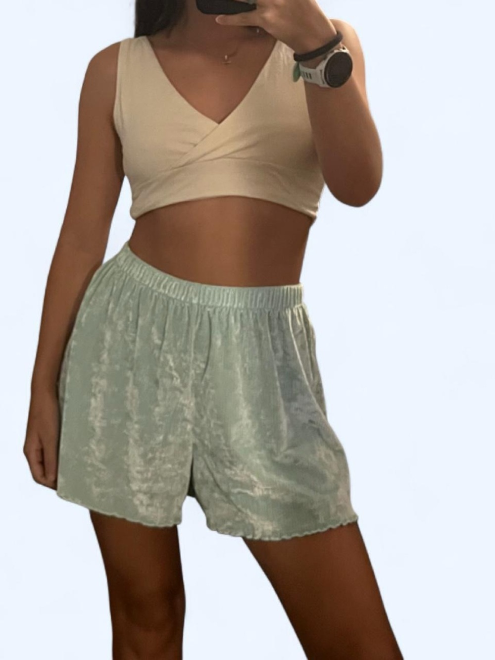 Colsie Cream Wrap Crop Tank with Mint Shorts